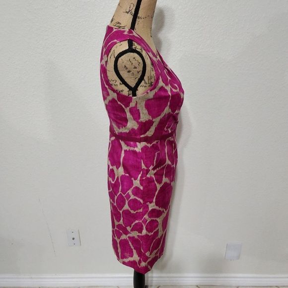 Loft giraffe print pink Beige‎ Barbircore cotton Sheath shift dress size 2P - Picture 4 of 9